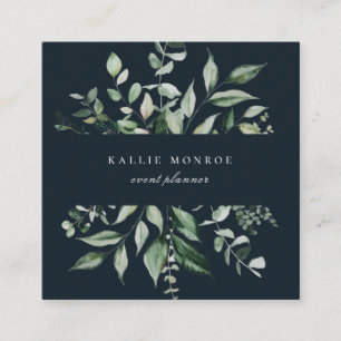 Elegant Waterverf Wild Foliage Dark Blue Vierkante Visitekaartje