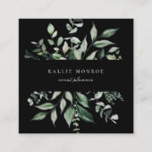 Elegant Waterverf Wild Foliage Dark Vierkante Visitekaartje (Voorkant)