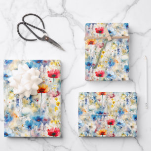 Elegant Waterverf Wildbloemen Inpakpapier Vel