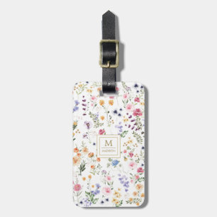Elegant Waterverf Wilde bloem Garden Monogram Bagagelabel