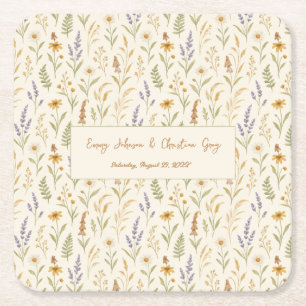 Elegant Waterverf Wildflower Floral Wedding Vierkante Kartonnen Onderzetter