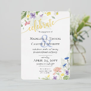Elegant Waterverf Wildflower Marriage Verloving Folie Uitnodiging