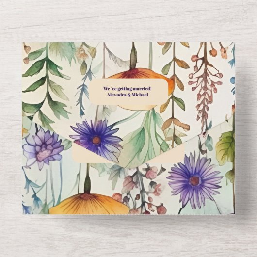 Elegant Waterverf Wildflower Weddenschap All In One Uitnodiging (Achterkant)