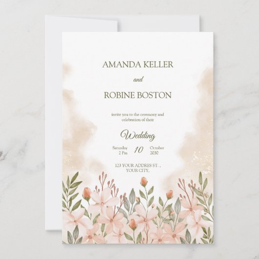 Elegant Waterverf Wildflower Wedding Uitnodiging (Voorkant)