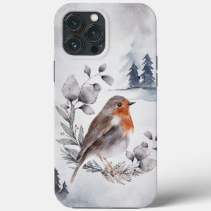 Elegant Waterverf Winter American Robin iPhone 13 Pro Max Hoesje