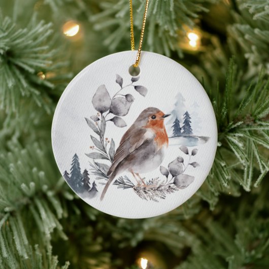 Elegant Waterverf Winter American Robin Keramisch Ornament (Boom)