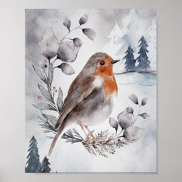 Elegant Waterverf Winter American Robin Poster