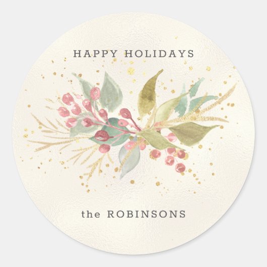 Elegant Waterverf Winter Berries & Greenery Ronde Sticker (Voorkant)