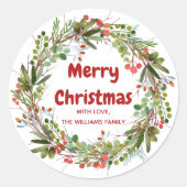 Elegant Waterverf Wreater Kerstmis Ronde Sticker (Voorkant)