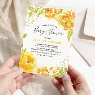Elegant Waterverf Yellow Floral Baby shower Kaart