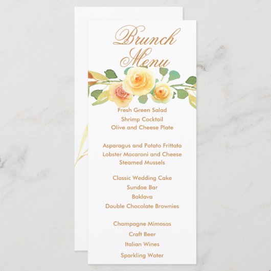 Elegant Waterverf Yellow Rose Bouquet Menu (Voorkant / Achterkant)