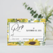 Elegant Waterverf Zonnebloem & Eucalyptus RSVP Kaartje (Staand voorkant)