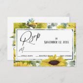 Elegant Waterverf Zonnebloem & Eucalyptus RSVP Kaartje (Voorkant / Achterkant)