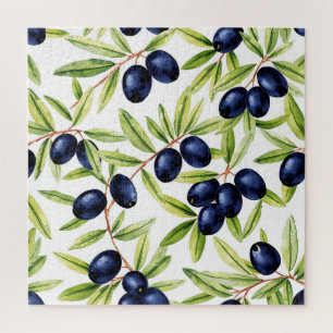 Elegant waterverf zwarte olijven naadloos patroon legpuzzel