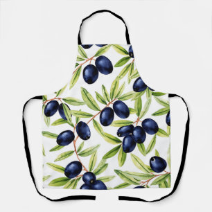 Elegant Waterverf Zwarte Olijven Naadloos Patroon Schort