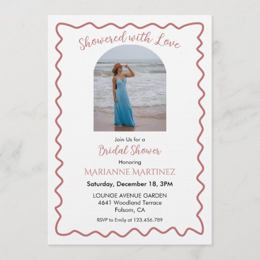 Elegant Wavy Frame Bridal Shower Photo Invitation (Devant)
