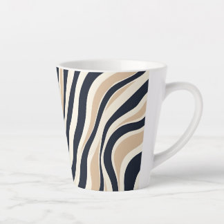 Elegant Wavy Stripe Neutraal Beige houtskoolpatroo Latte Mok
