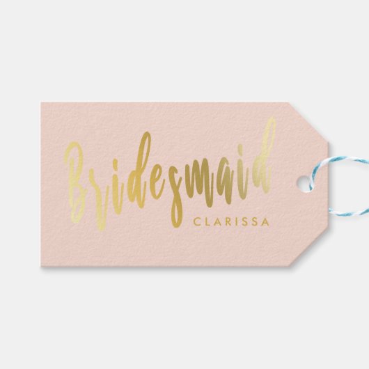 Elegant wazig roze en goudbruidsmeisje cadeaulabel (Voorkant (Horizontaal))