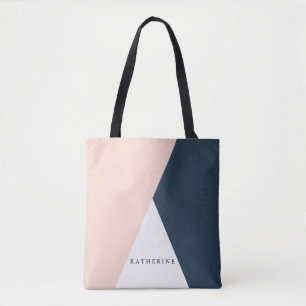 Elegant wazige roze en marinesblauwe geometrische draagtas