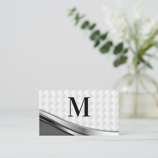 Elegant Weave Patroon | Silver Metallic | QR-code Visitekaartje (Staand voorkant)