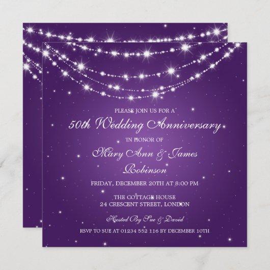 Elegant Weddenschap Jubileum Sparkast Paars Kaart (Voorkant / Achterkant)