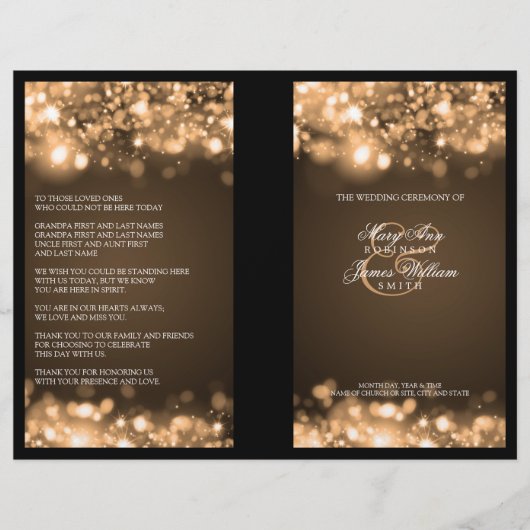 Elegant Weddenschap Program Sparging Lights Gold (Voorkant)
