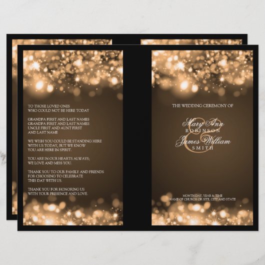 Elegant Weddenschap Program Sparging Lights Gold (Voorkant / Achterkant)