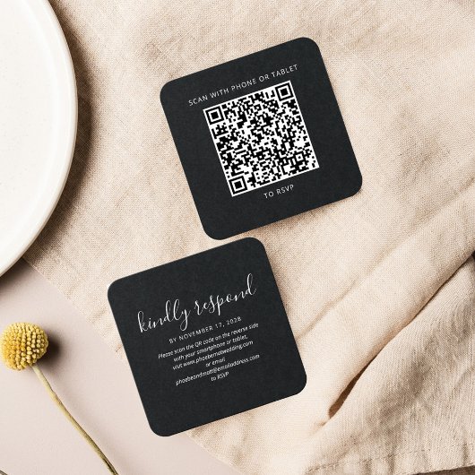 Elegant Weddenschap QR Code RSVP Website Vierkante Visitekaartjes
