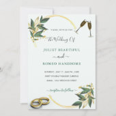 Elegant Weddenschap Uitnodiging Gold Leaves Rings (Voorkant)