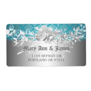 Elegant Wedding Address Baroque Flourish Blue Etiket