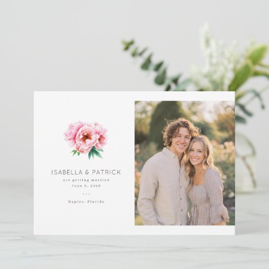 Elegant Wedding Announcement with Floral Design Save The Date (Staand voorkant)