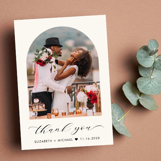 Elegant Wedding Arding Photo Cream Bedankkaart
