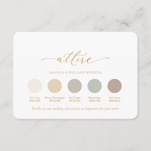 Elegant Wedding Attire Color Palette Card Kaart (Voorkant)