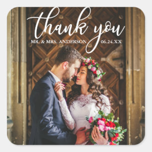 Elegant Wedding Bedankt Bride en Groom Foto Vierkante Sticker
