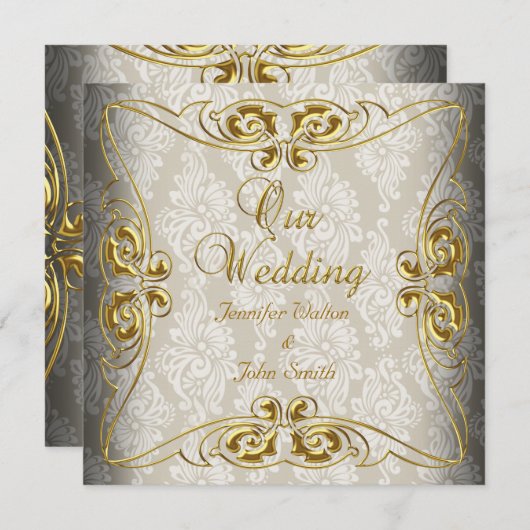 Elegant Wedding Beige Gold Damask Kaart (Voorkant / Achterkant)