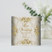 Elegant Wedding Beige Gold Damask Kaart (Staand voorkant)