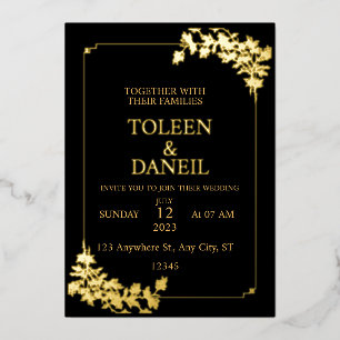 Elegant Wedding Black and Gold Foil Invitation Folie Uitnodiging