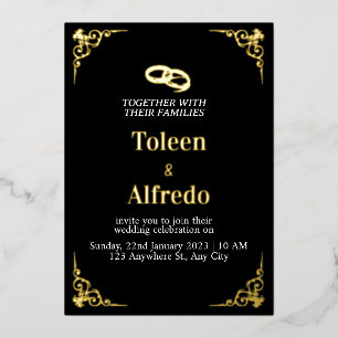 Elegant Wedding Black and Gold Foil Invitation Folie Uitnodiging