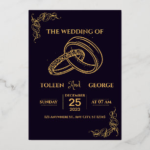 Elegant Wedding Black and Gold Foil Invitation Folie Uitnodiging