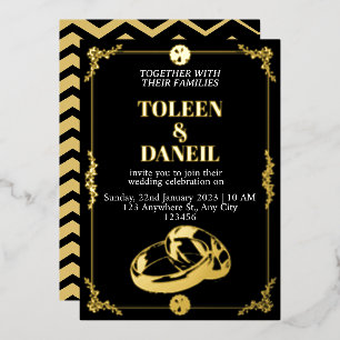 Elegant Wedding Black and Gold Foil Invitation Folie Uitnodiging