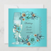 Elegant Wedding Blauwgroen Blue Beige Rozen Flower Kaart (Voorkant)