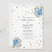 Elegant Wedding Blue bloemen gouden sterren Kaart (Voorkant)