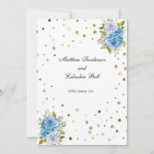 Elegant Wedding Blue bloemen gouden sterren Kaart (Achterkant)