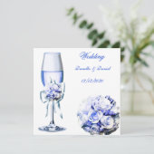 Elegant Wedding Blue Navy Floral Rozen Kaart (Staand voorkant)