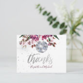 Elegant Wedding Burgundy Silver Disco bedankt Briefkaart (Staand voorkant)