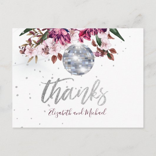 Elegant Wedding Burgundy Silver Disco bedankt Briefkaart (Voorkant)