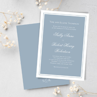 Elegant Wedding Calligraphy Dusty Blue Script  Kaart