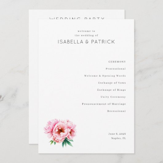 Elegant Wedding Ceremony Program Programma (Voorkant / Achterkant)