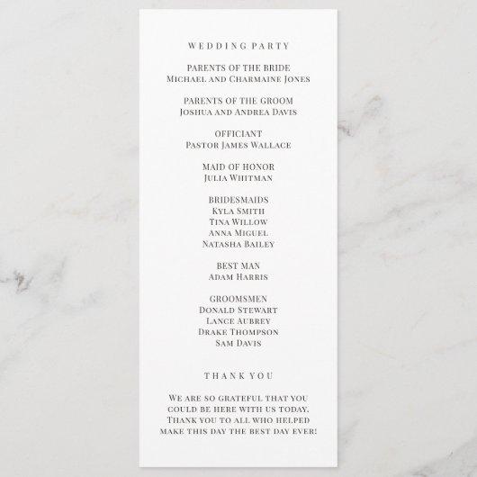 Elegant Wedding Ceremony & Reception Program  Programma (Achterkant)