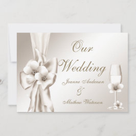 Elegant Wedding Champagne Floral Cream Bow Kaart
